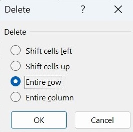 Entire Row Excel