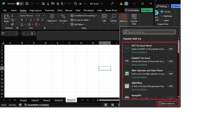 Find Popular Excel Add-ins 1