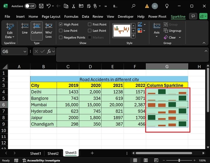 Format a Sparkline in Excel 3