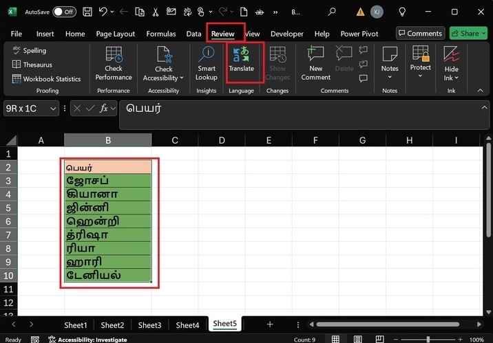 Translation in Microsoft Excel