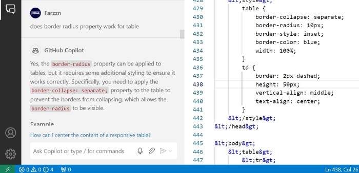 GitHub Copilot Chat Interface