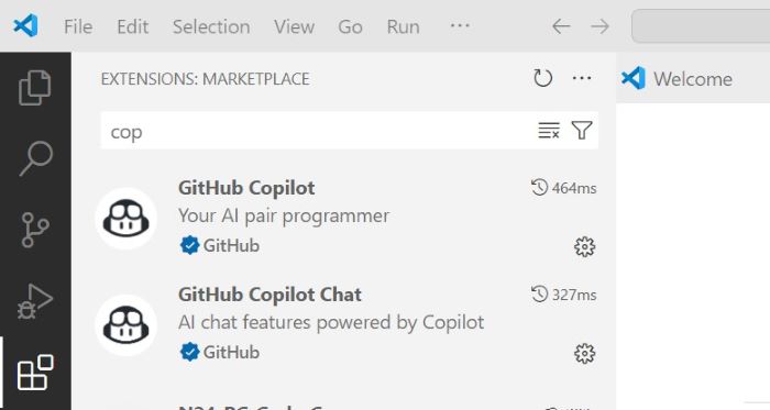 GitHub Copilot extension in Visual Studio Code
