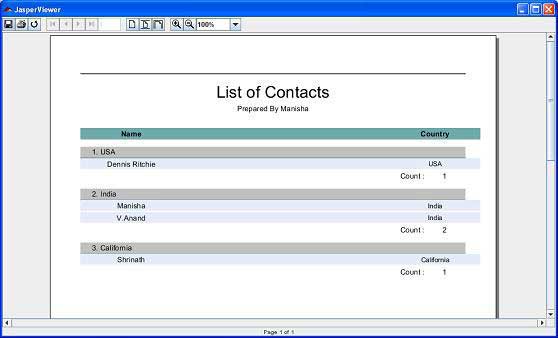Jasper Report Groups Example