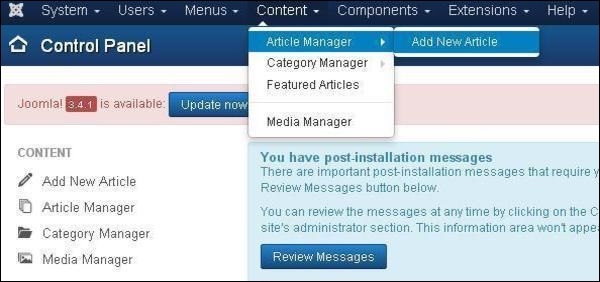 joomla Adding Content