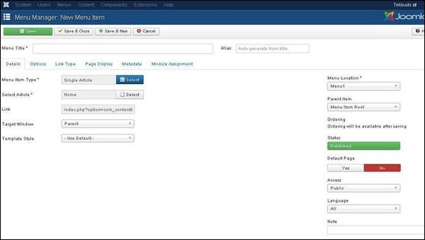 joomla Adding Menu Items