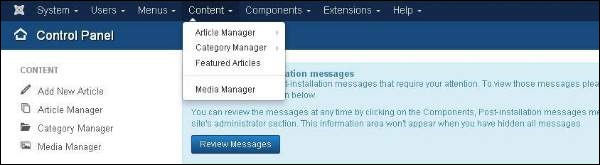joomla Content Menu
