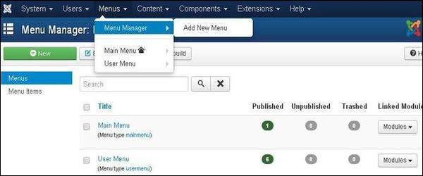 Joomla Menus Menu