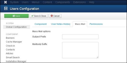 Joomla User Settings