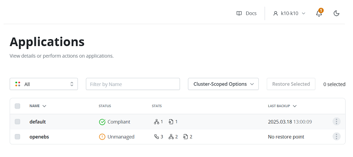 Restoring an Application from a Backup