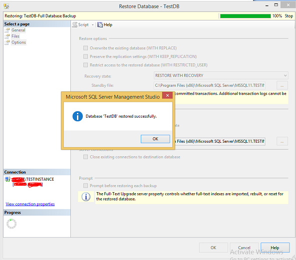 Restore Database TestDB