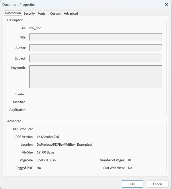 PDF properties