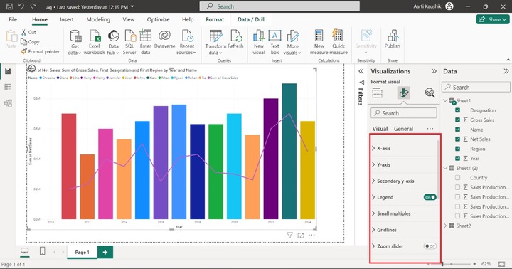 Customize Line and Stacked Column Chart