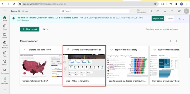 Home Tab Power BI Service 1