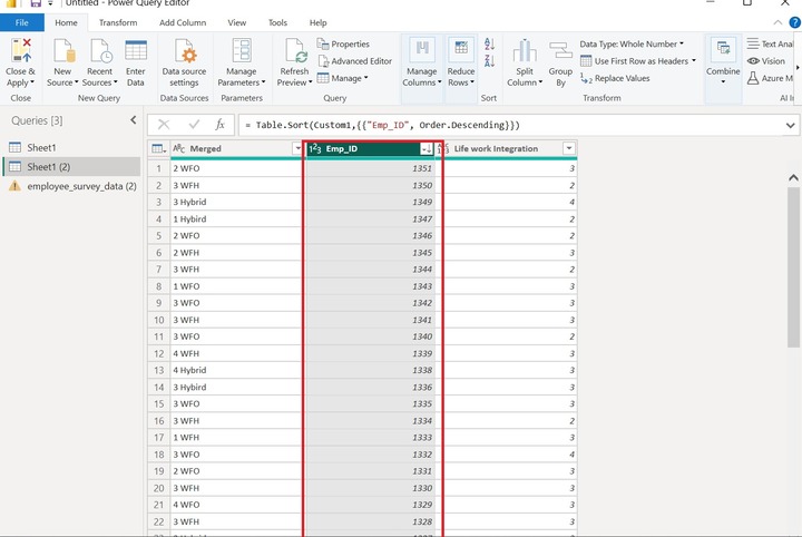 Sorting the Column Data 2