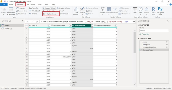 Transform Data into Power Query Editor 4