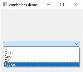 QComboBox Widget Output