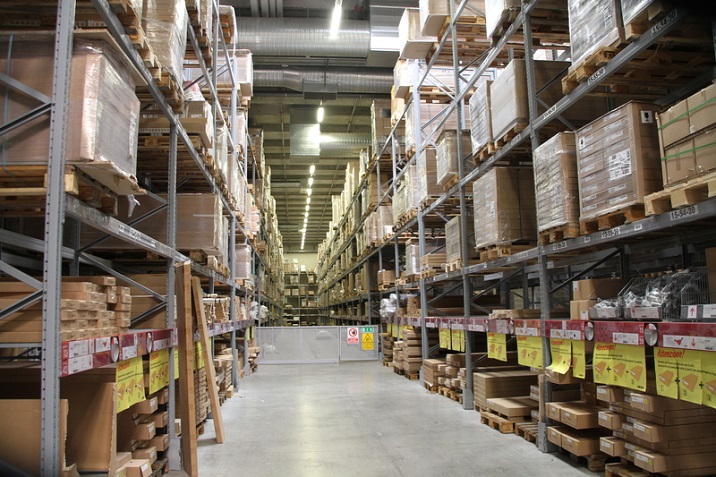 End products stored at a warehouse