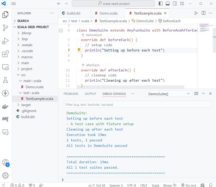Fixture Methods Output