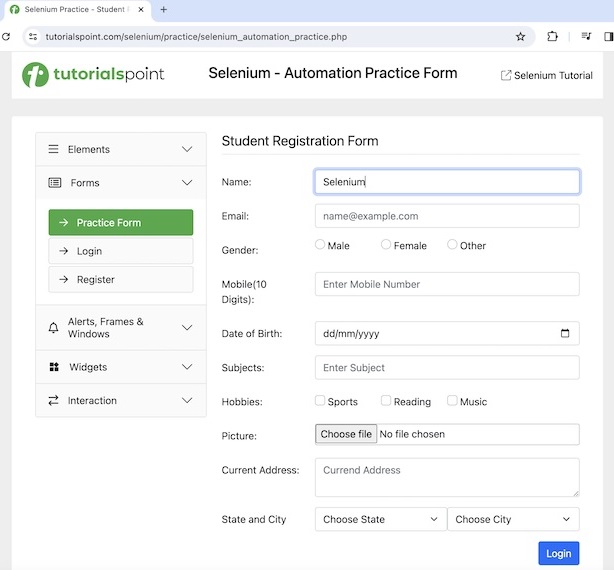 Selenium Actions Commands 1