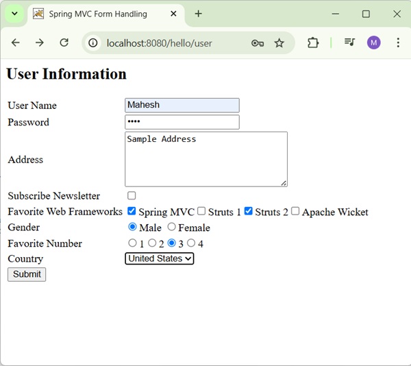 Spring dropdown Form