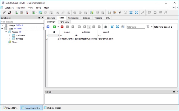 Customers Table View