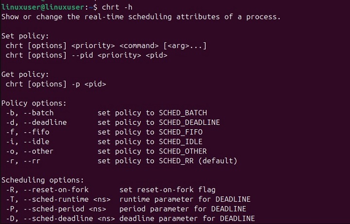 Access Help Page of chrt Command in Linux