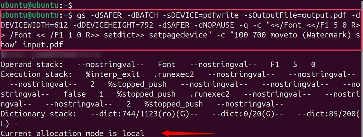 Adding Watermark to PDF file Using ghostscript