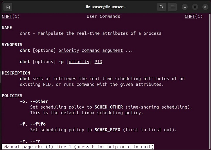 chrt Command Manual Page
