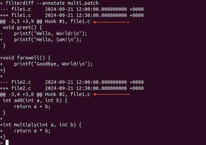 Displaying Specific Patch Hunks Using filterdiff