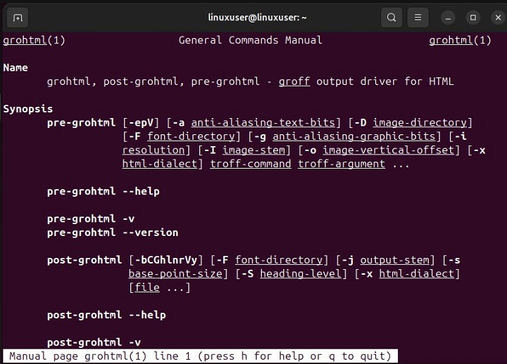 grohtml Command Man Page
