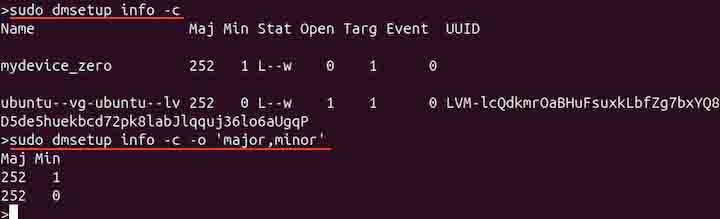 Information about A Device dmsetup Command