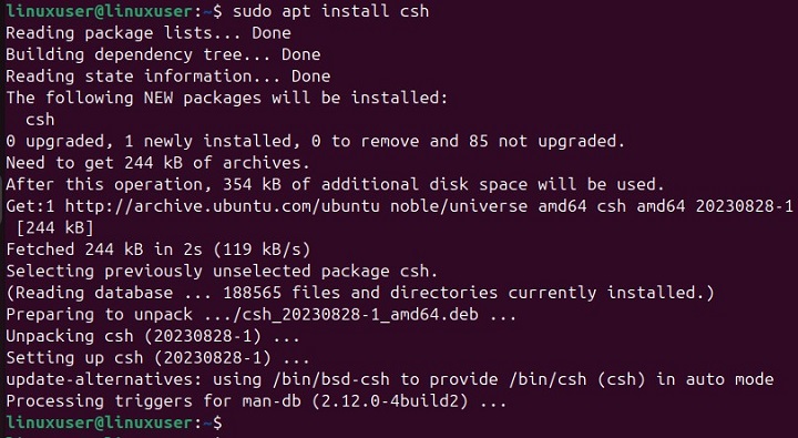 Install csh Command in Linux