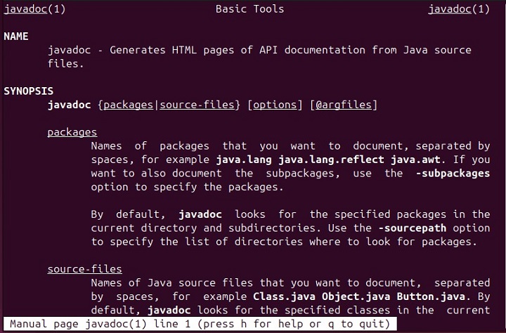 javadoc Command in Linux