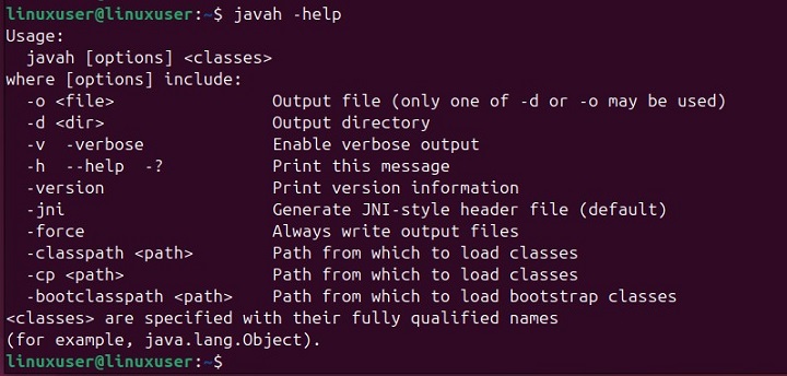 Man Page of The javah Command2