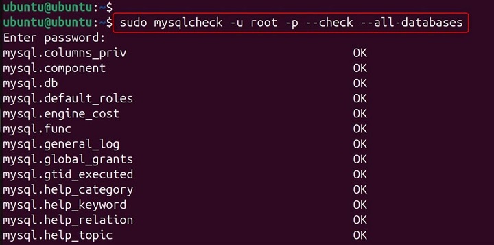 mysqlcheck Command in Linux9