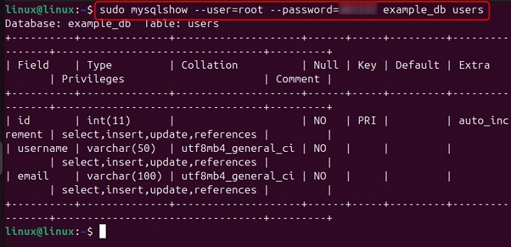 mysqlshow Command in Linux3