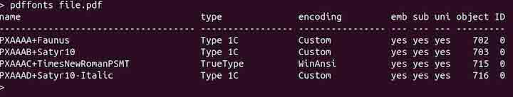 pdffonts Command in Linux1