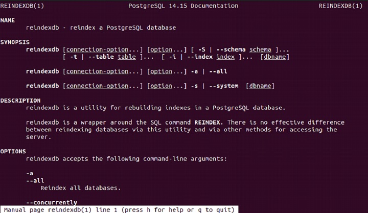 reindexdb Command in Linux1