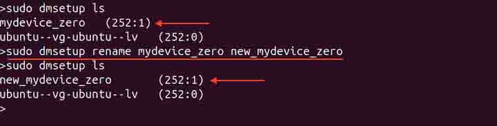 Renaming a Device dmsetup Command