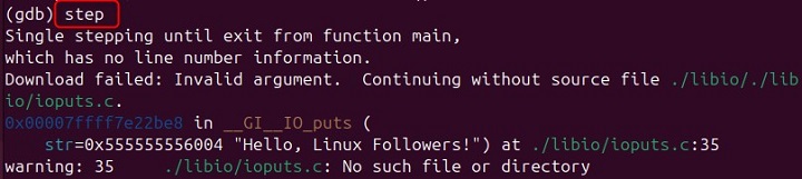 Stepping Through Code Using gdb