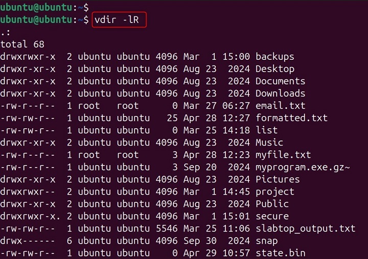 vdir Command in Linux12