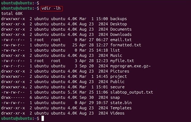 vdir Command in Linux9