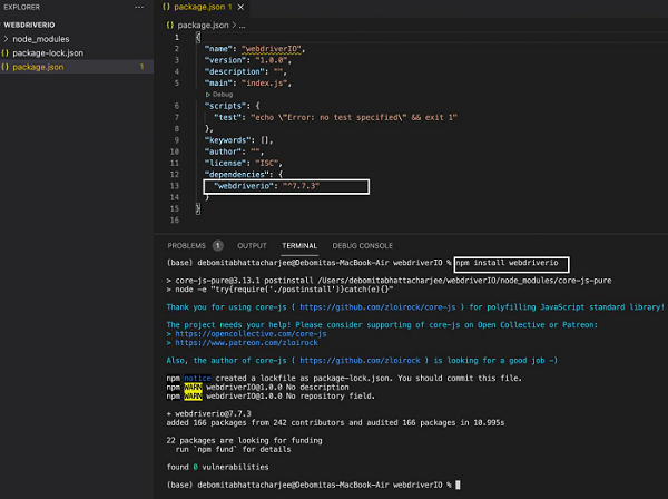 Installation of WebdriverIO