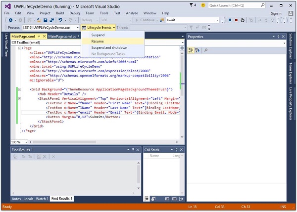 Lifecycle Events Menu
