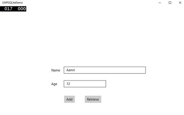 UWP SQLite Add button