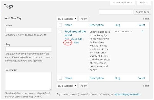 WordPress Delete Tags