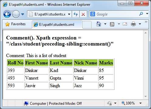 XPath Comment Output
